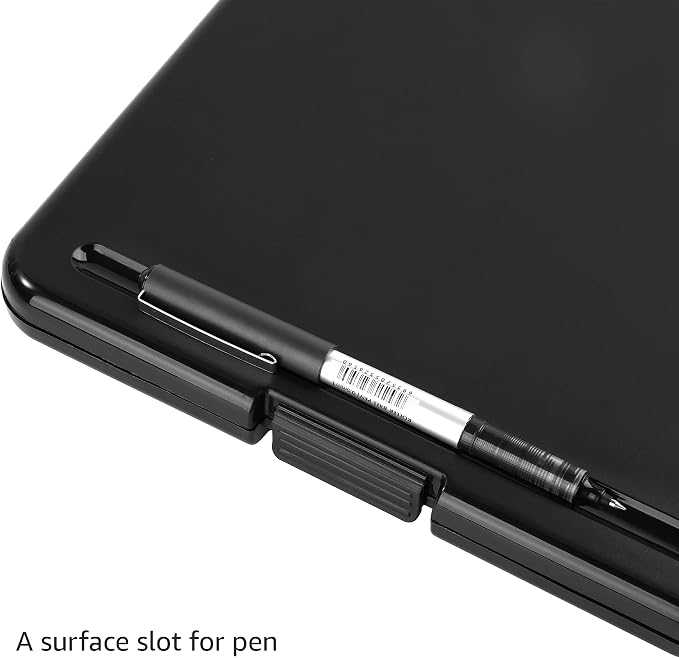 Amazon Basics Sturdy Plastic Storage Clipboard for School & Office Supplies, Lightweight, Black, 4-Pack