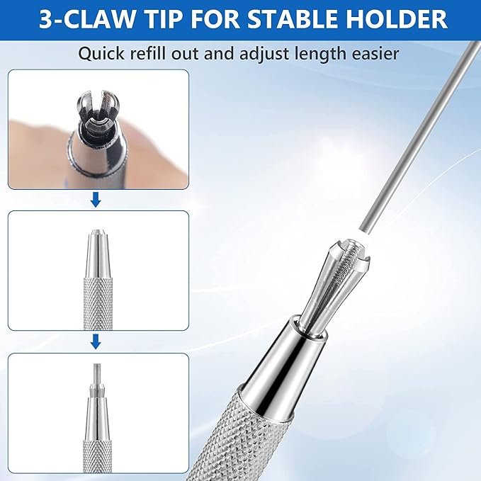 Hiboom 4 Pcs Welders Pencil with 48 Pcs Silver Round Refills, Mechanical Pencils Metal Marker with Built-in Sharpener for Pipe Fitter Welder Steel Construction Fabrication Woodworking, Design Patent