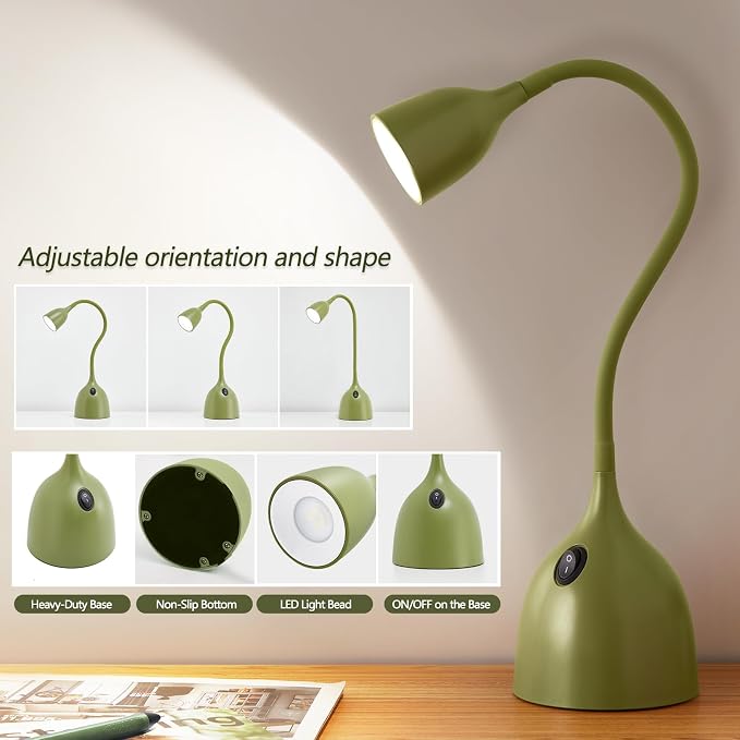 EJIAXIN Gooseneck Desk Lamp 360° LED Flexible Reading Light Small Desk Lamps for Small Spaces Home Office Bedroom College Dorm Desk Bookshelf Nightstand Table Lamp (Green)