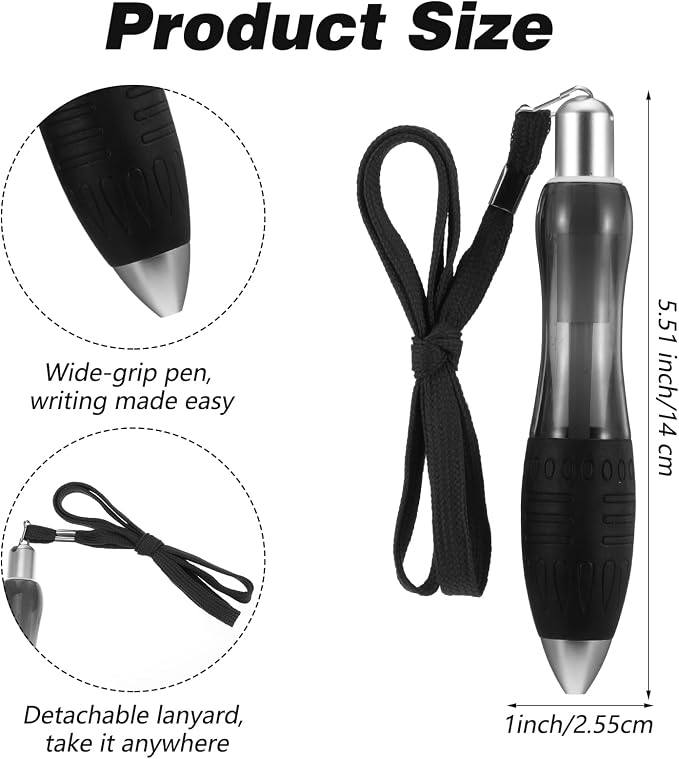 14 Pcs Big Fat Pens, Large Wide Grip Ballpoint with Rope, Ergonomic Pen for Tremor, Arthritis, Parkinson, Handicap (2 Pens + 6 Blue Refills + 6 Black Refills)