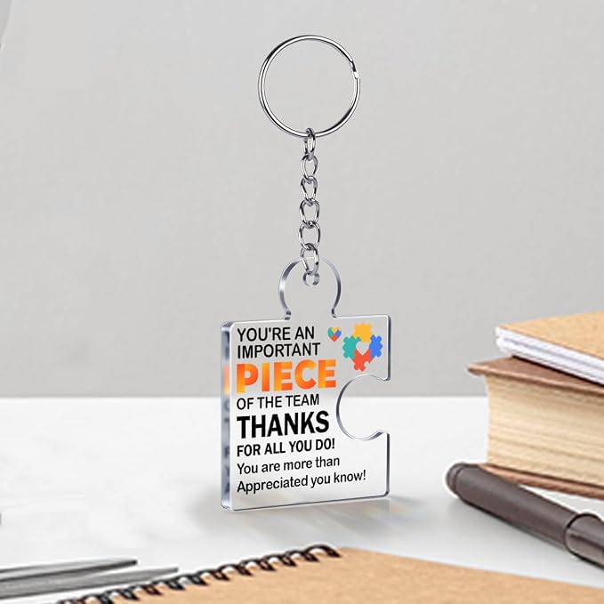 Team Appreciation Gifts Bulk Thank You Keychains for Coworkers | Gift Set for Employee, Staff, Teachers, Teamwork Puzzle Piece Keyring, Acrylic