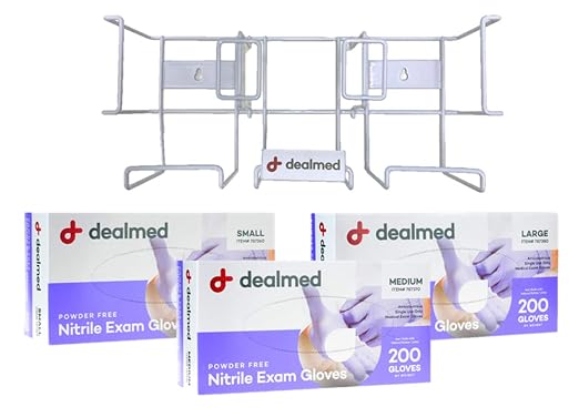 Dealmed Triple Wall Mount Glove Box Holder - Horizontal Steel Dispenser | 3-Unit Capacity, Powder Coated Wire, Fits Standard Exam Sizes, Open Visibility Design, Countertop Or Surface Use