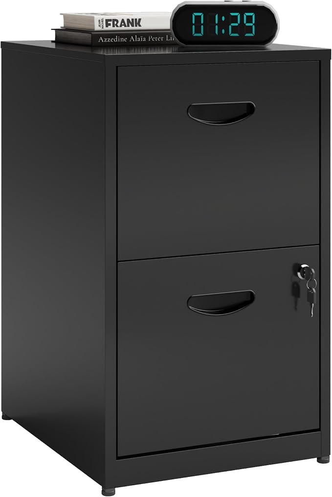 Polup 2 Drawer File Cabinet with Lock, Metal Filing Cabinet for Home Office | Small Locking Cabinet for Under Desk Storage, Printer Stand, Fits Letter Size, Black, 26"H x 15"W x 18"D, Easy Assembly