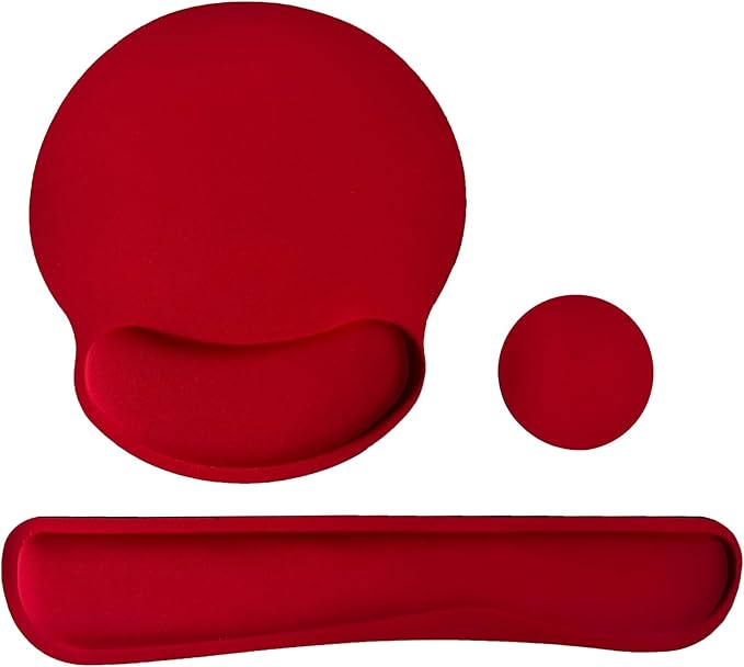 Keyboard Wrist Rest Pad Mouse Pad with Wrist Support Set of 3, Mousepad with Non-Slip Rubber Base, Ergonomic Memory Foam Mouse Wrist Cushion Support for Home Office Laptop Computer Gaming, Red
