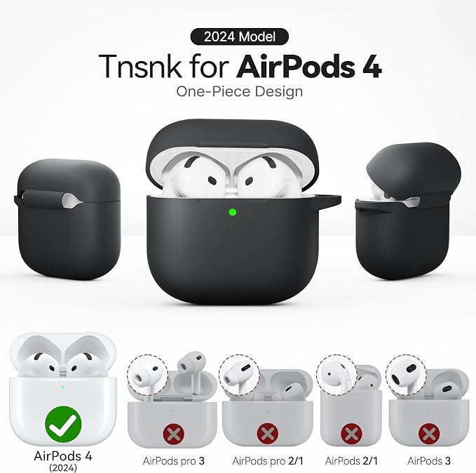 for AirPods 4 Case, TNSNK Silicone AirPod 4 Case Cover Compatible with Apple Airpods 4th Gen, Shockproof Protective Cases for Women Girly with Cleaner Kit and Keychain, Front LED Visible