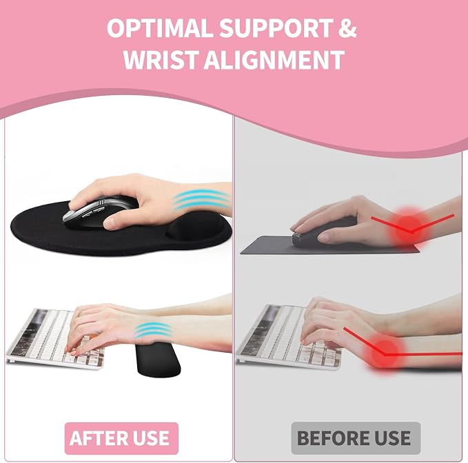 Mouse Pad Wrist Support, Ergonomic Memory Foam Keyboard Wrist Pad & Gel Wrist Rest Set for Computer Keyboard for Easy Typing & Pain Relief for Office & Home (Floral Fantasy Set)