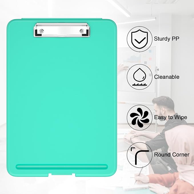 Hongri Clipboard with Storage, 8.5 x 11 Clip Board Foldable, Teal | Bottom Opening, Size 13.4 x 9.4 X 0.9 in for Nurses, Teacher, Students, Classroom, School & Office Supplies