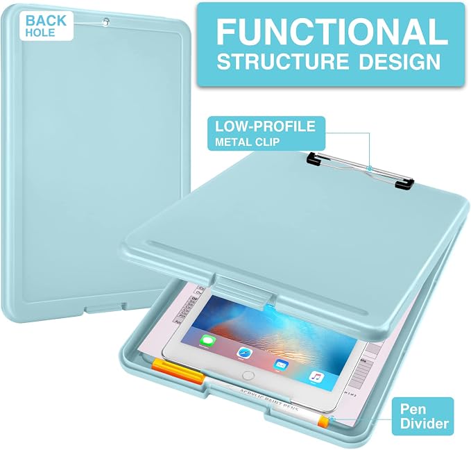 Sooez Clipboard with Storage, Plastic Nursing Clip Board, 8.5" x 11", Work | Sturdy Clipboards Foldable, Cute Hanging Clip Board Case, Teacher, Classroom Must Haves, Office School Supplies, Women & Men