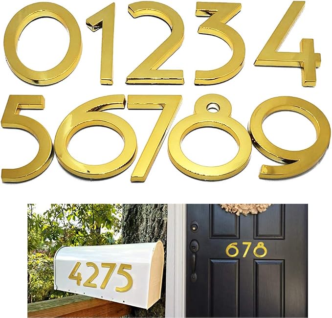 20 Pack Mailbox Numbers 0-9, 2 Inch High, Door Address Numbers Stickers for Apartment, House, Room, Office, Cars, Trucks, Gold Plating Process Number Sign