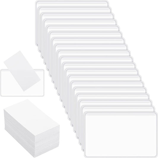 Geyee 100 Self-adhesive Index Card Pockets Label Pockets sleeves with Top Open for Business Cards, Clear Plastic Sticky Labels Holders for Storage Bins Library Cards, Organizing Totes Shelves