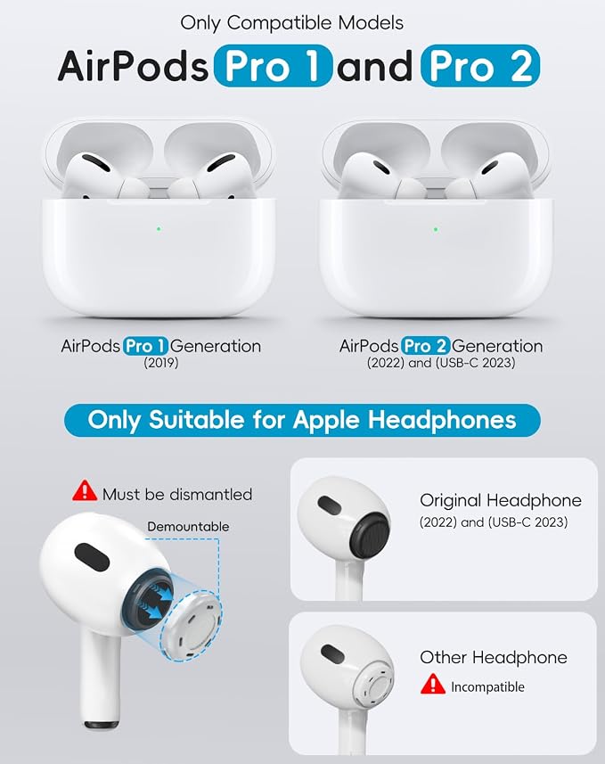 4 Pairs Replacement Ear Tips for AirPods Pro 1st /2nd (Large-White | with Noise Reduction Hole,Built-in dust Guard Screen Silicone Ear Tips with Cleaning Pen