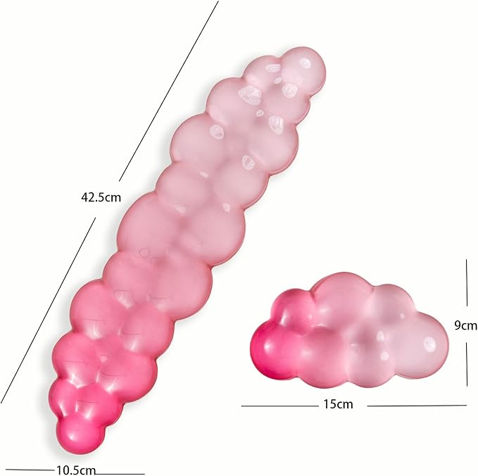 Ergonomic Cloud Silicone Gel Keyboard and Mouse Wrist Rest Set – Clear Wrist Rest for Computer Keyboard 60%/68%/75%, Comfort & Support for Typing and Gaming (White Pink)
