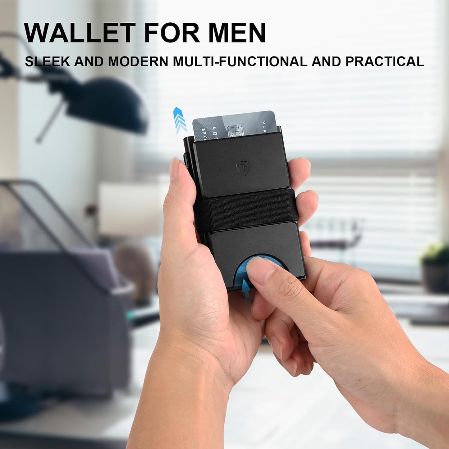 Slim Wallet for Men,Black RFID Blocking Card Holder with Expandable Backplate Money Clip & ID Window Quick Access Minimalist Metal Pop Up Wallet,Holds 12+ Credit Cards/Passport/ID Cards