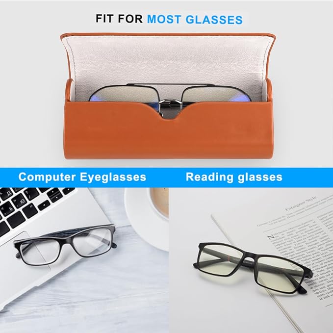 RayLove Hard Shell Glasses Case, Lightweight Leather Eyeglass Case, Travel-Friendly Sunglasses Protector for Men & Women
