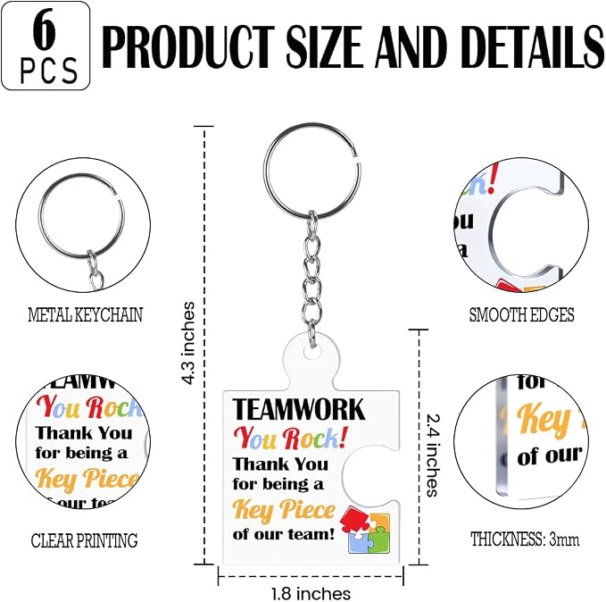 Team Appreciation Gifts Bulk Thank You Keychains for Coworkers | Gift Set for Employee, Staff, Teachers, Teamwork Puzzle Piece Keyring, Acrylic