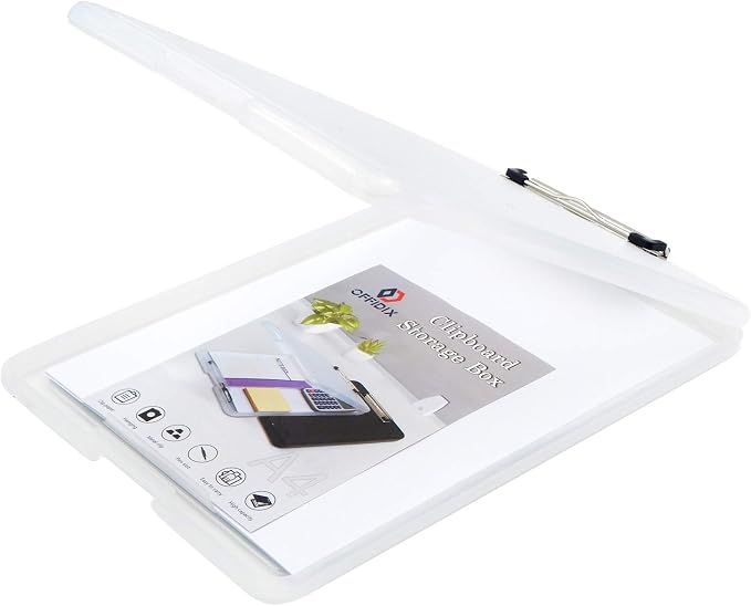 OFFIDIX Clipboard Storage Box Transparent Plastic Paper Clipboard Paper Holder Storage Clip Board Ideal for School, Home and Office Use