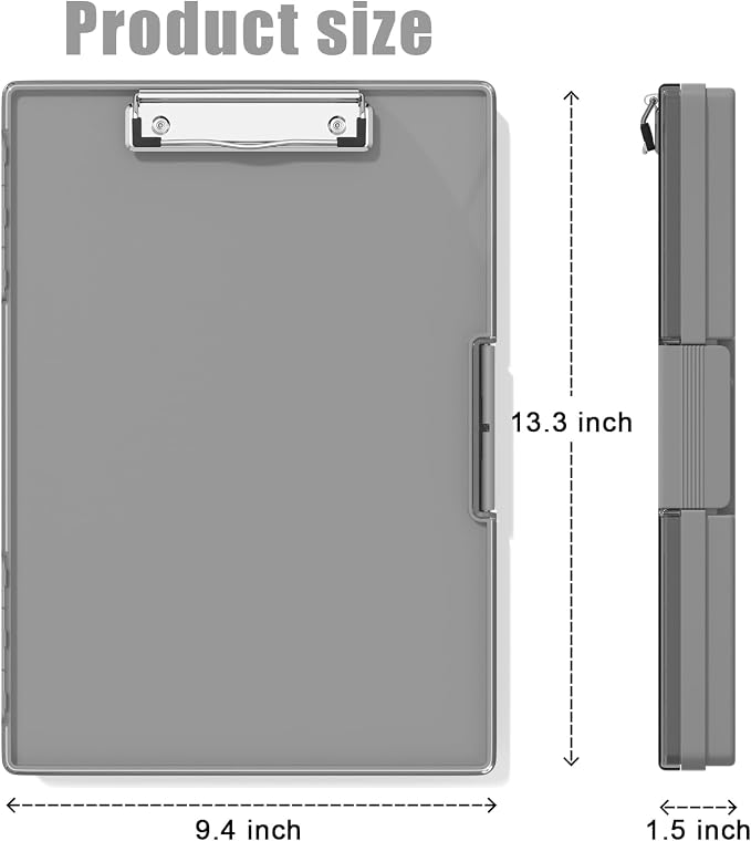 Hongri Clipboard with Storage, Grey 8.5 x 11 Clip Board, Dual Compartmen | Folder Nursing Side Opening, Heavy Duty Organization Box, Smooth Writing for Teachers, Classroom, Size 13.3 x 9.4 x 1.5 in