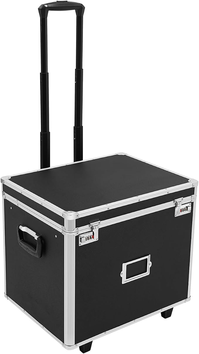 Mobile Business Case,Rolling Business Case,Portable File Storage Box,Black | Locking Hand pull File Case,Dual 3-Digit Password Locks Secure Contents,2 Wheels,31" Telescoping Handle Easy Roll 19x15x16"