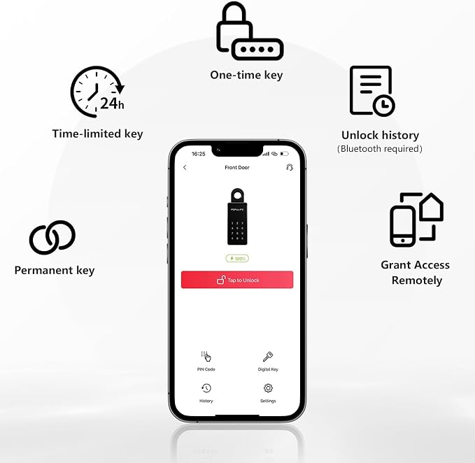 【Updated Version】 Populife Smart Key Lock Box for Outside, Wireless Lock Box for House Key, Hide a Key Outdoor, Electronic Digital Lockbox for Realtor Airbnb Smart Bluetooth Padlock, No WiFi Need