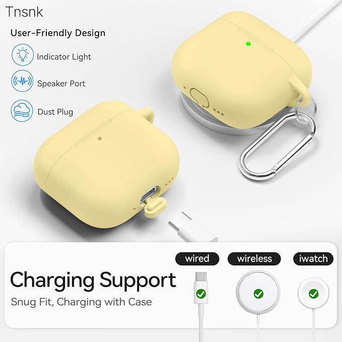 for AirPods 4 Case, TNSNK Silicone AirPod 4 Case Cover Compatible with Apple Airpods 4th Gen, Shockproof Protective Cases for Women Girly with Cleaner Kit and Keychain, Front LED Visible