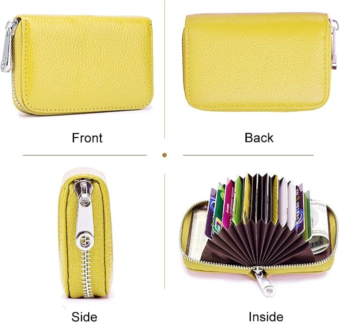 RFID Credit Card Holder Genuine Leather Credit Card Wallet with Zipper | RFID