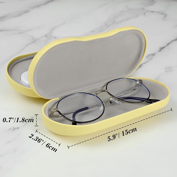 MoKo Double Eyeglass Case, Contact Lens Case with Mirror Tweezers Remover, 2 in 1 Double Sided Portable Contact Lens Box Holder Container Soak Storage Kit Sunglasses Pouch for Men & Women, Yellow