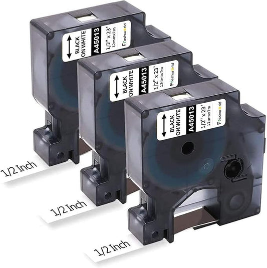 3-Pack Label Maker Tape Compatible with DYMO D1 Label Tape 45013 S0720530 Replace for D1 A45013 Refills, Black on White, 1/2 In x 23Ft, for Dymo LabelManager 160 420P 210D 280 360D PnP 220P 260P 500TS