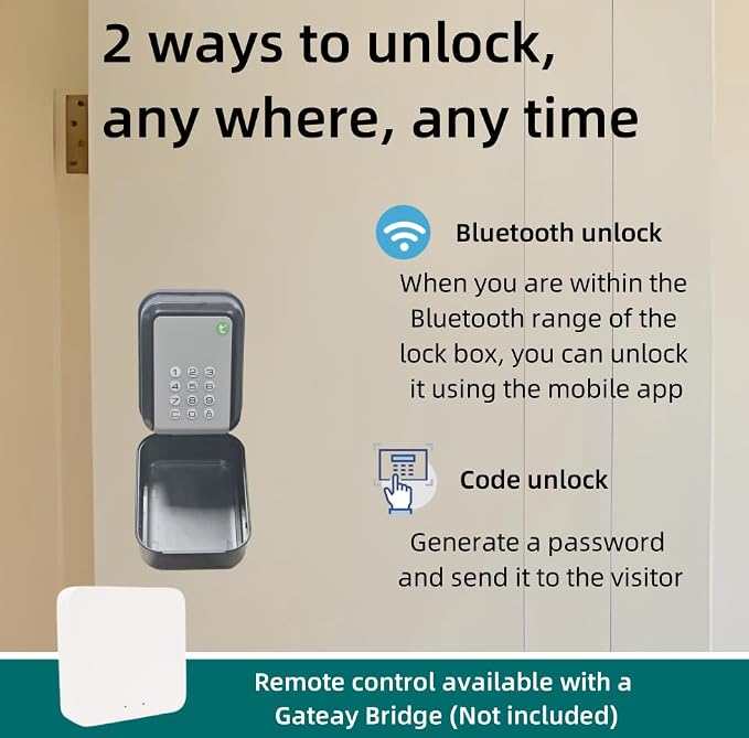 Smart Key Lock Box for Outdoor, Waterproof Key Safe with Code, APP Bluetooth Control Lockbox