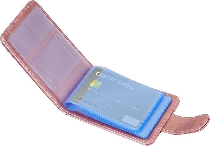 Wisdompro Credit Card Holder, RFID Blocking Wallet Debit Card Protector | Slim Leather Credit Card Organizer Case, Card Case with Magnetic Shut, 20 Card & 7 Memory Card Slots - Horizontal Rose Gold