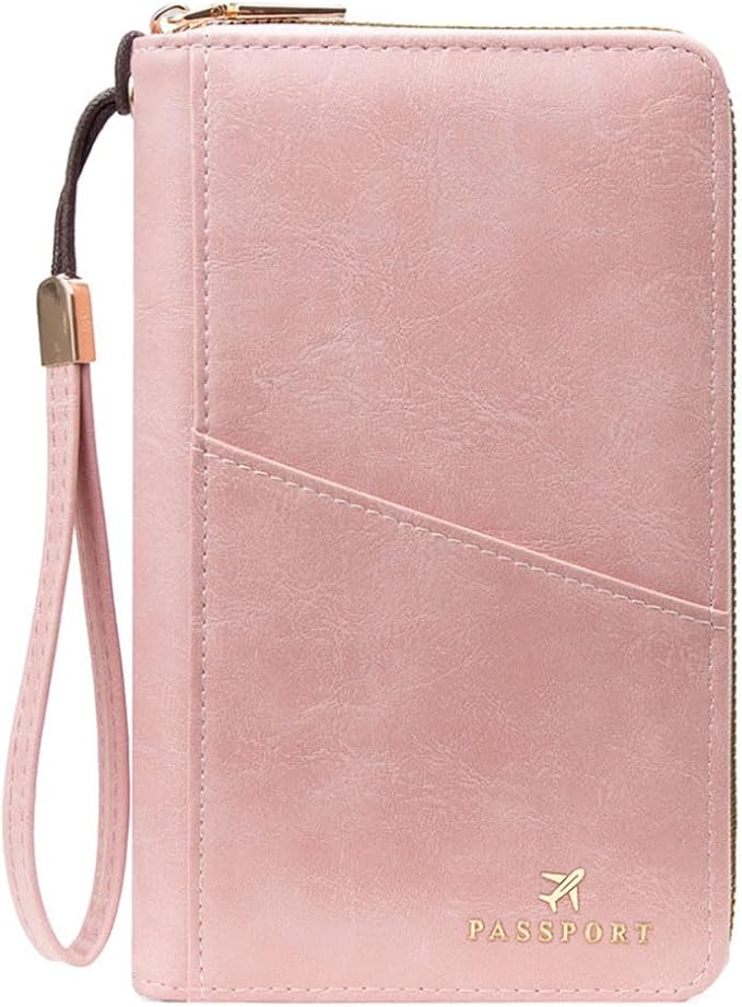 Family Passport Holder for Travel Women and Men RFID Passport Holder with Zipper Passport Case Passport cover Passport Wallet Travel Essentials and Accessories(1-2,Pink)