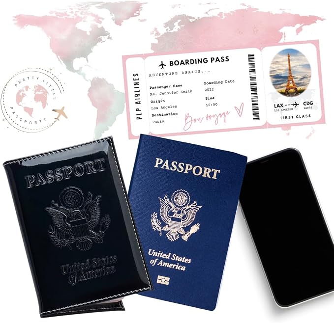 Chrome Passport Cover Vaccine Card Holder Combo, Passport Holder with Vaccine Card Slot (Black)