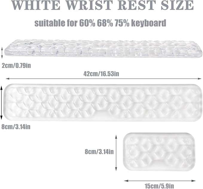 Gel Keyboard and Mouse Wrist Rest Set – Water Ripple Wrist Rest for Computer Keyboard 60%/68%/75%, Comfort & Support for Typing and Gaming (White)