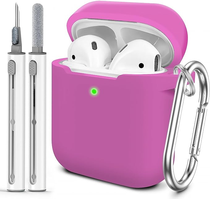 for AirPods Case Cover, Come with Cleaner Kit, Soft Silicone Protective Cover with Buckle, Compatible with Apple AirPods 2nd 1st Generation Charging Case, Front LED Visible, Classic Pink
