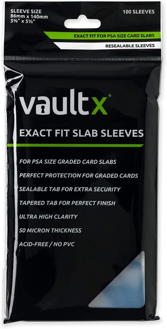 Vault X Exact Fit Slab Sleeves (100 Pack) for Graded Trading Cards for PSA, MGC, CGC, UGC, GG and Other Similar Sized Cases