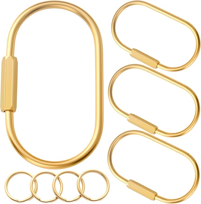 Carabiner Keychain Clip with Lock, Gold Key Chain Rings, Purse Bag Charms | Durable Carabiner for Keys, Brass Screw Lock Key Holder, Anti-Lost Oval Keyring Clip, Large Capacity Key Holder for Handbag