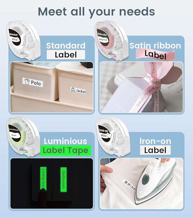 Phomemo Label Maker Machine with Tape, P12 Bluetooth Small Label Maker with Multiple Templates Thermal Transfer Ribbon Printer Machine for Home, School, Gift Wrapping, Office, White