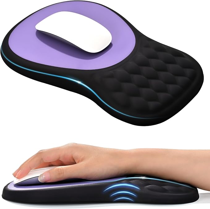 EooCoo Massage Ergonomic Mouse Pad with Dual-Slope Design Wrist Rest | Carpal Tunnel Relief, Memory Foam Wrist Rest, Non-Slip PU Base, Office Desk Accessories