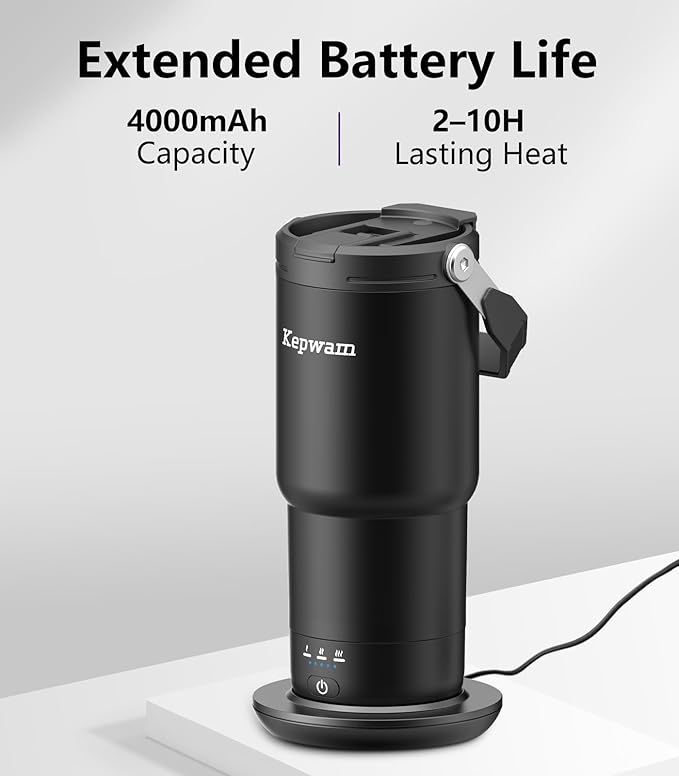 Kepwam Self-Heating Travel Mug 20oz, Temperature-Controlled Coffee Warmer Mug, Smart Travel Coffee Mug Keep Coffee Drinks Hot, Heated Mug Great for Driver Outdoor Fits Car Cup Holders