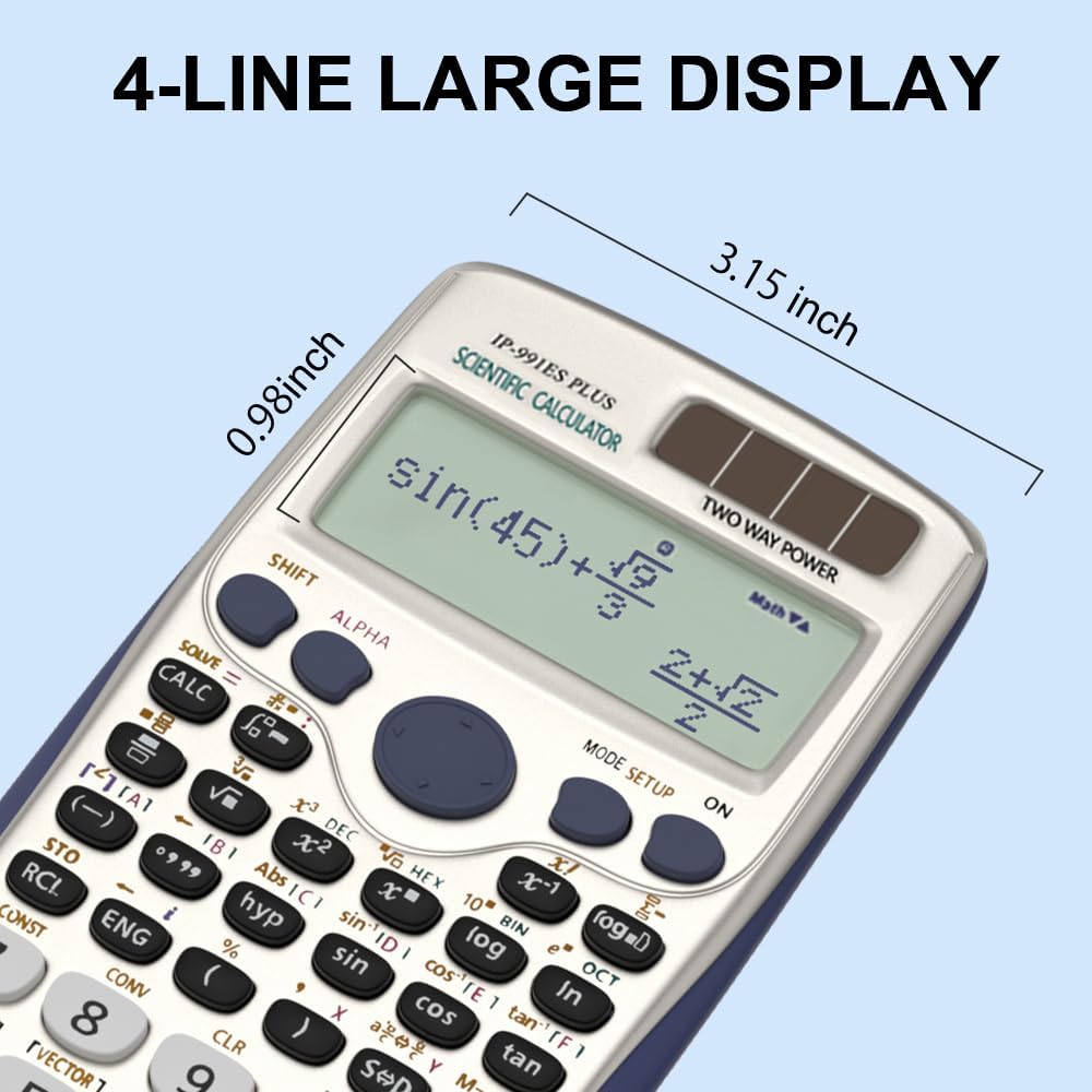 Scientific Calculators, Solar Scientific Calculator Large Screen 417 Function, Calculators Very Suitable for High School and College Students Calculus Algebra and Other Math Textbooks (Solar)