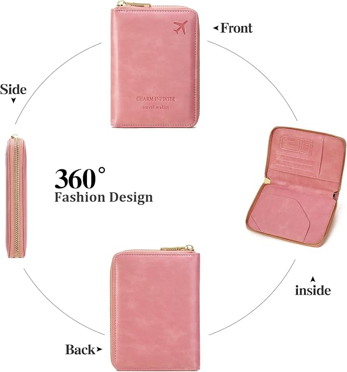 Travel Passport Wallet RFID Blocking Passport Holder-Women and Men with Zippered Ladies Passport Cover