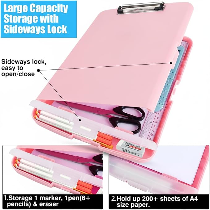 Plastic Clipboard with Storage,Clip Boards 8.5x11 Heavy Duty,Large Capacity Cute Nursing Clipboard with Pen Holder,A4 Letter Size for Women Teachers Work,School,Office, Light Pink
