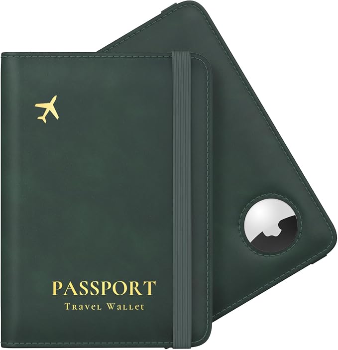 Stouchi AirTag Passport Holder – Slim RFID Travel Wallet | Ultra-slim, Waterproof PU Leather, 5 Card Slots, RFID Blocking, AirTag Slot – Perfect for US Passports