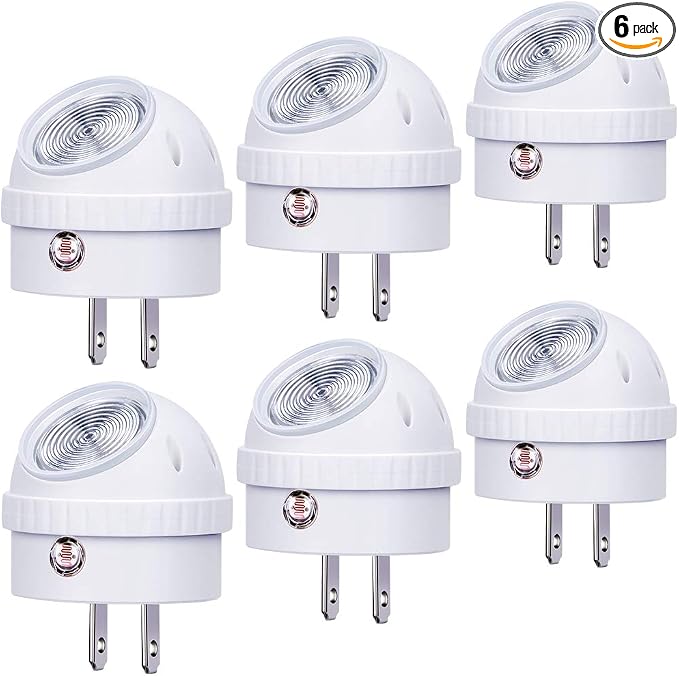 Emotionlite Plug-in Night Lights, Warm White LED Nightlight, 360° Rotation, Dusk to Dawn Sensor, Kids, Adult, Bedroom, Hallway, Bathroom,Kitchen, Stairways, Corridor, 6 Pack