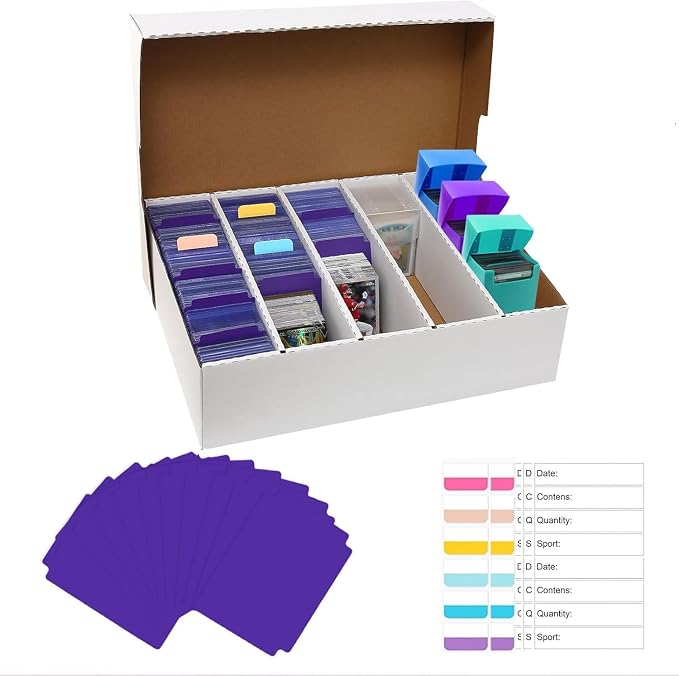 5 Row Trading Card Storage Box Holds 3950-count,1 Pack Cardboard Storage Box with Divider+index Label,Trading Card Dividers for Tcg,Sports,Mtg Cards