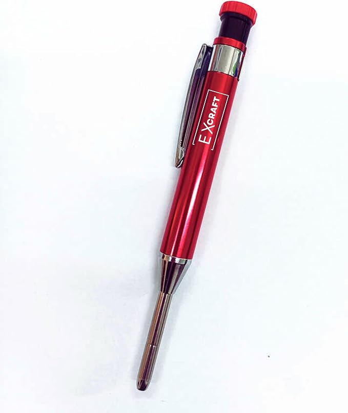 Red Premium EXcraft Metal Mechanical Carpenter Pencil Deep Hole with Built-in Sharpener For Architect Construction Carpentry Making Scribe Tools