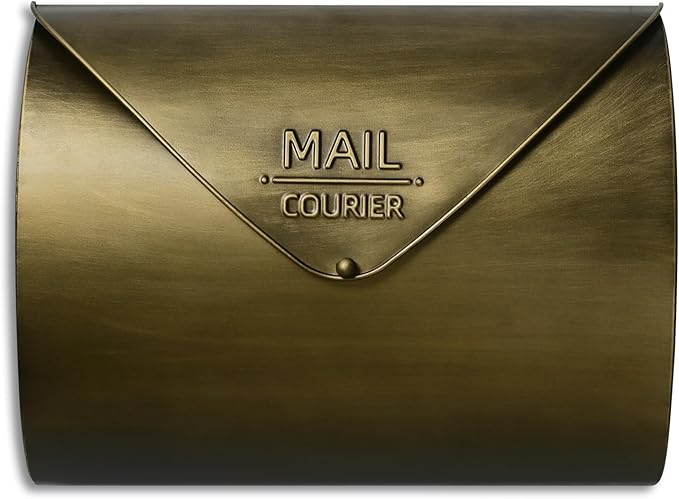 Outdoor Wall Mount Mailbox, 13 x 3.24 x 10.3 inch Antique Brass Waterproof Mail Box, Heavy Duty Wall-Mounted Mailboxes for Home, Envelopes, Magazines & Small Packages