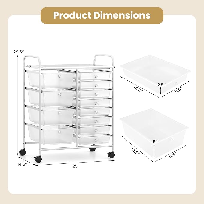 RELAX4LIFE 12-Drawer Rolling Storage Cart - Mobile Utility Drawer Carts with Wheels, Craft Organizers Cart for Organization and Storage, Classroom, School, Office, Home