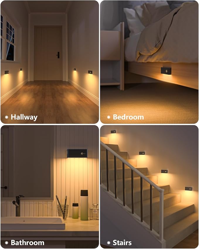 WILLED Stair Lights Indoor, Warm White Rechargeable Night Light, Wireless Motion Sensor Light Indoor for Stairs, Hallway, Stairway, Bathroom, Bedroom, Kitchen, 10 Pack