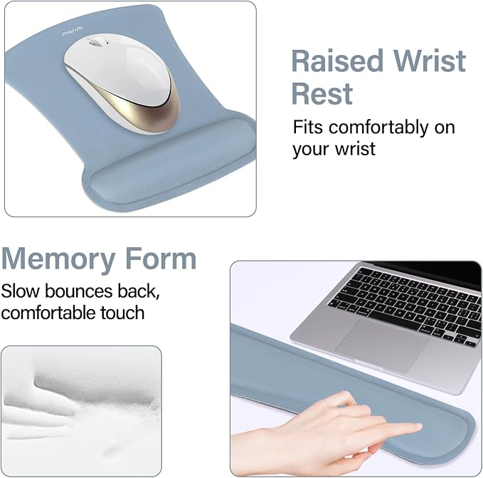 MOSISO Keyboard Mouse Pad Set, Large Gaming Mousepad&Keyboard Wrist Rest | Mouse Wrist Rest&Coaster, Ergonomic Non-Slip Mousepad&Easy Typing Cushion with Memory Foam for Home Office, Baby Blue