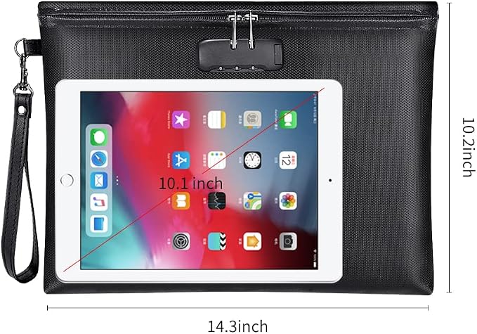 Fireproof Document Bag with Lock + Fireproof Document Box with Lock, Storage Pouch for A4 Letter Size Document, Cash, Cell Phone, Tablet, Credit Card,Passport